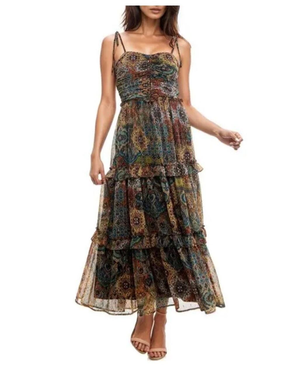 SOCIALITE Ruched Bodice Tie Strap Maxi dress size medium new with tags